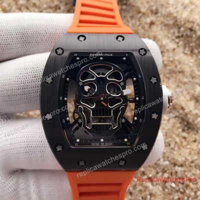 Replica Richard Mille RM 052 Watch Black Case Skull Dial Orange rubber